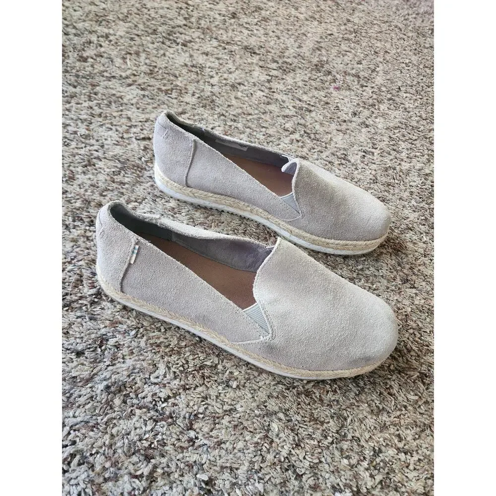 TOMS Suede Espadrille Slip-On Shoes Taupe Gray 7.5